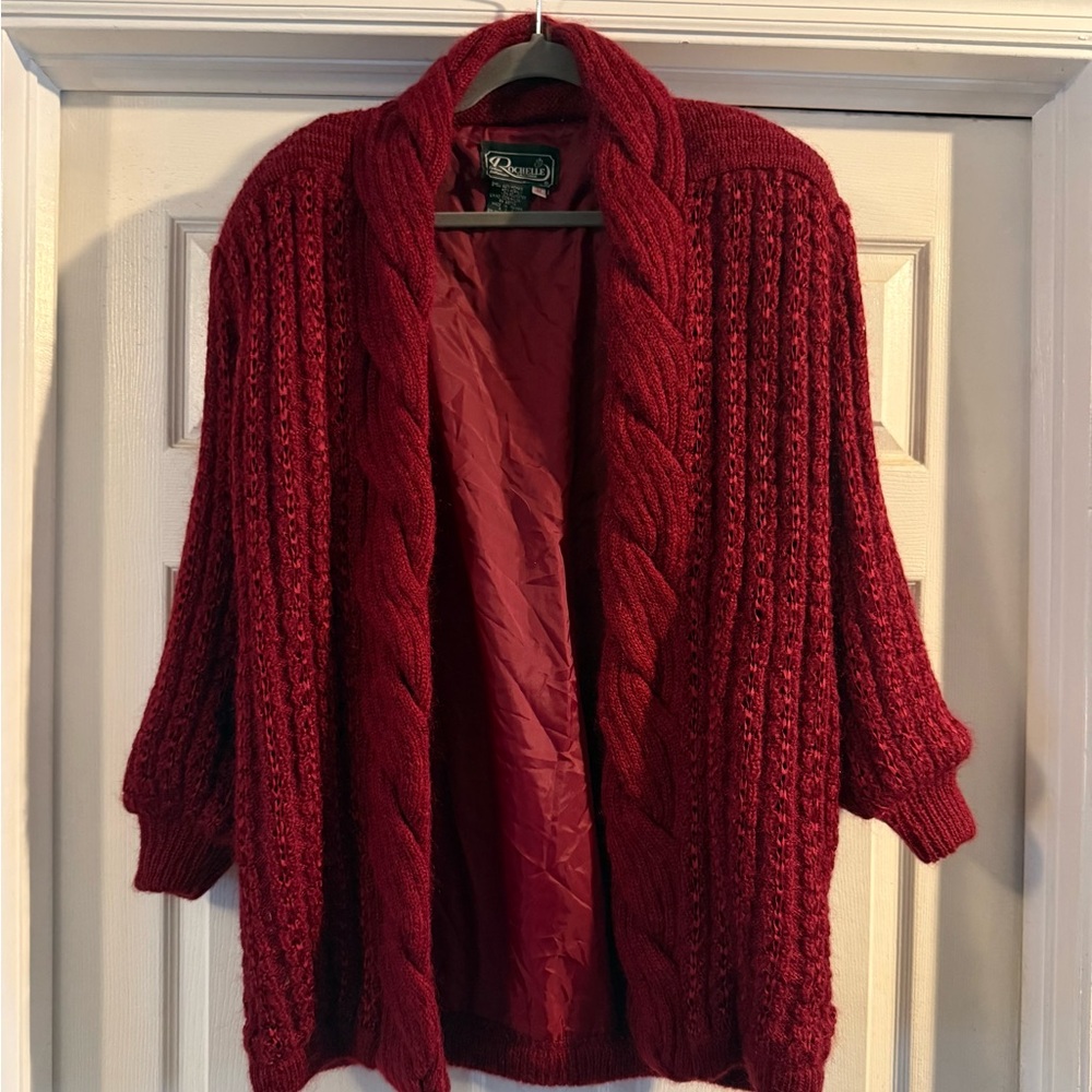 Vtg Rochelle California Red Knit Sweater Cardigan Sz M Grandma Cottage Core 80’s